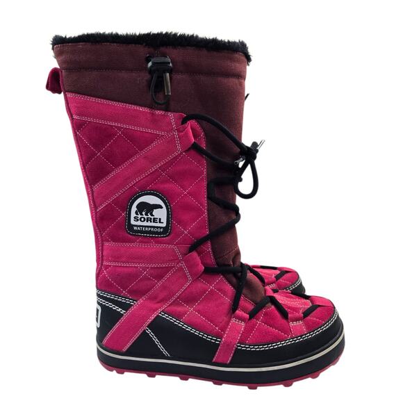 Sorel Glacy Explorer Boot Size 8 Pink Tall Lace Up Snow Suede - Picture 1 of 9